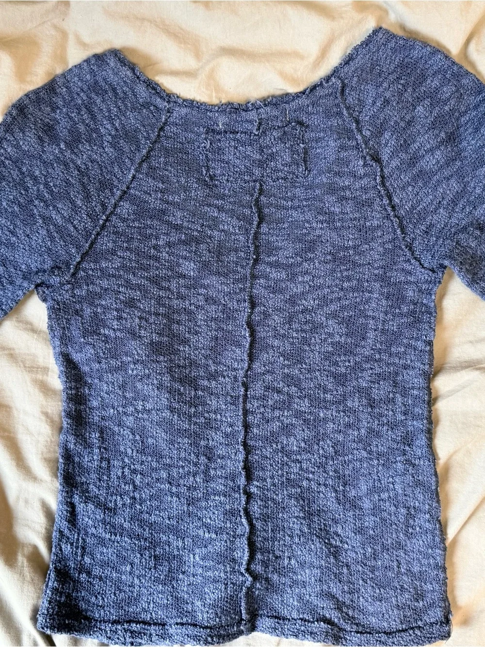 Free People Textured Navy V Neck Short Sleeve Tee